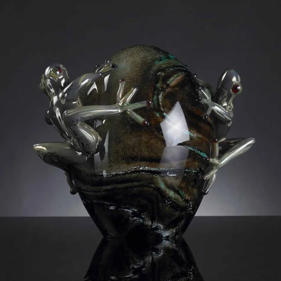 Ornament qelqi në formë veze me bretkosa prodhuar në Itali - Huevo Viadurini