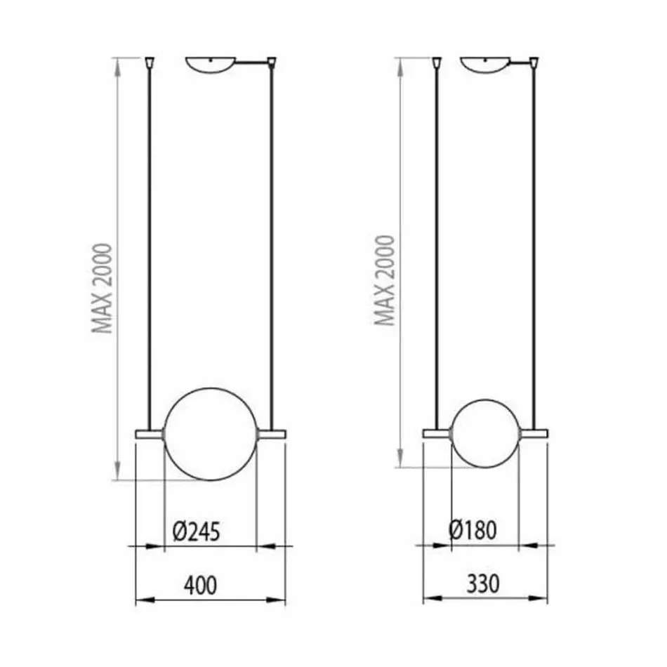 Pezullimi i Dizajnit në Qelq dhe Tunxh me Dritë LED, 3 Madhësi - Alma nga Il Fanale Viadurini