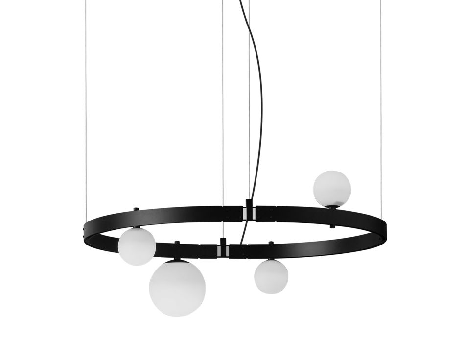 Pezullim me dizajn ovale në alumin të zi me sfera dhe ndriçues - Exodus Viadurini