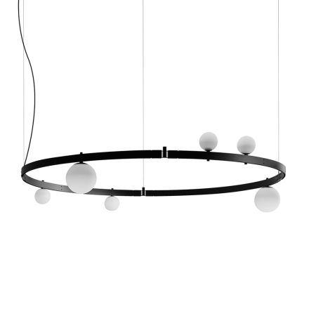 Pezullim me dizajn të rrumbullakët në alumin të zi me sfera dhe dritat e vëmendjes - Exodus Viadurini
