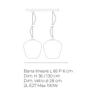 Llambë Varëse me Dy Drita me Shirit Linear në Qelq dhe Metal Prodhuar në Itali - Elisia Viadurini