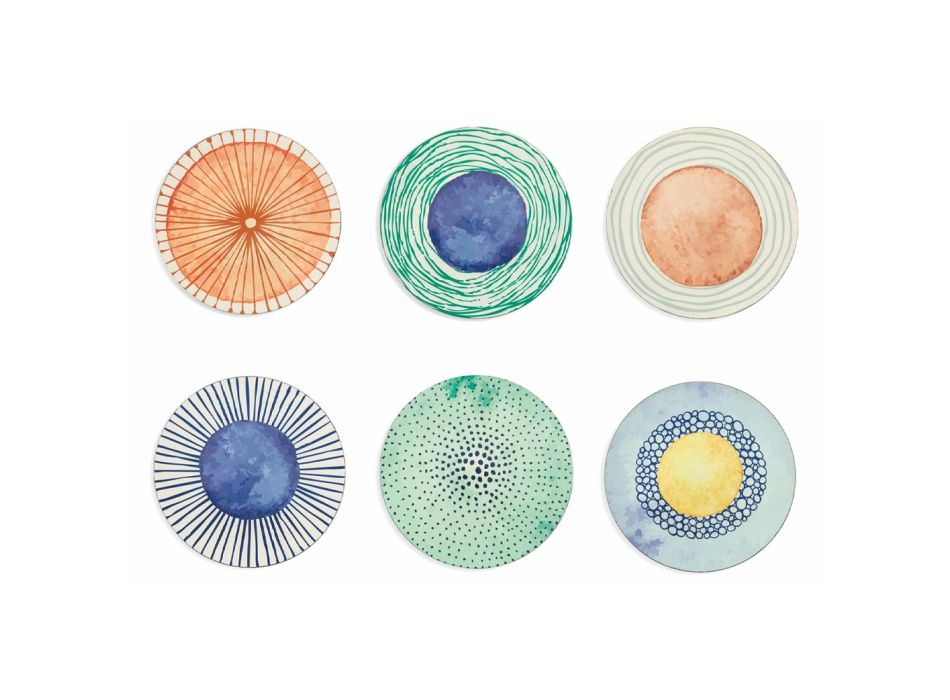 Pjata plastike të rrumbullakëta dhe me ngjyra të stilit detar 12 copë - sfond Viadurini