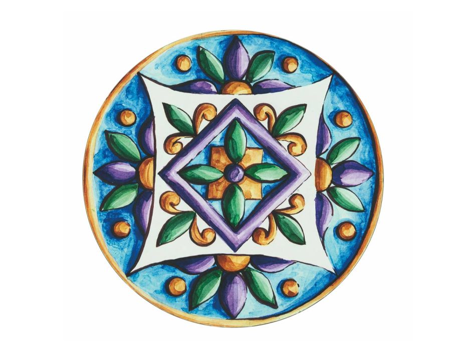 Pjata të rrumbullakëta në plastikë me ngjyra me Majolica 12 copë - Maia Viadurini