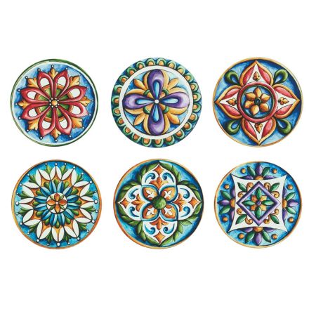 Pjata të rrumbullakëta në plastikë me ngjyra me Majolica 12 copë - Maia Viadurini