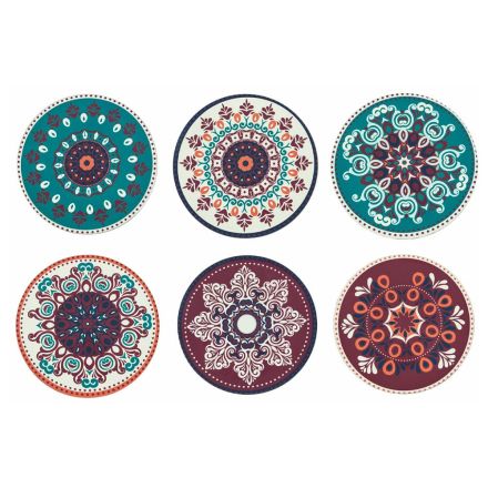 Pjata të rrumbullakëta në plastikë me ngjyra me dekorime persiane 12 copë - Persia Viadurini