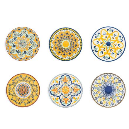 Pjata të Rrumbullakëta në Dekorime Plastike Siciliane me Ngjyra 12 Copë - Trapani Viadurini