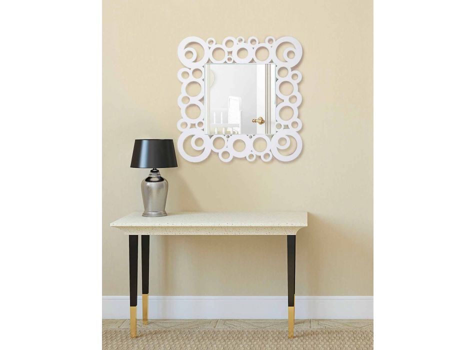 Dizajn modern Pasqyrë muri katrore e bardhë me dekorime druri - Flluskë Viadurini