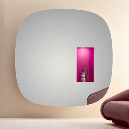 Pasqyrë muri me dritë të udhëhequr dhe ndarje rozë Dizajn minimal i dhomës së ndenjes - Matricë Viadurini