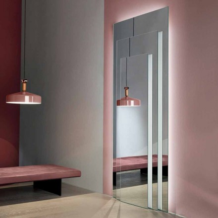 Pasqyrë muri dysheme me dritë të udhëhequr dhe strukturë të bardhë, 3 shtresa - Plaudio Viadurini