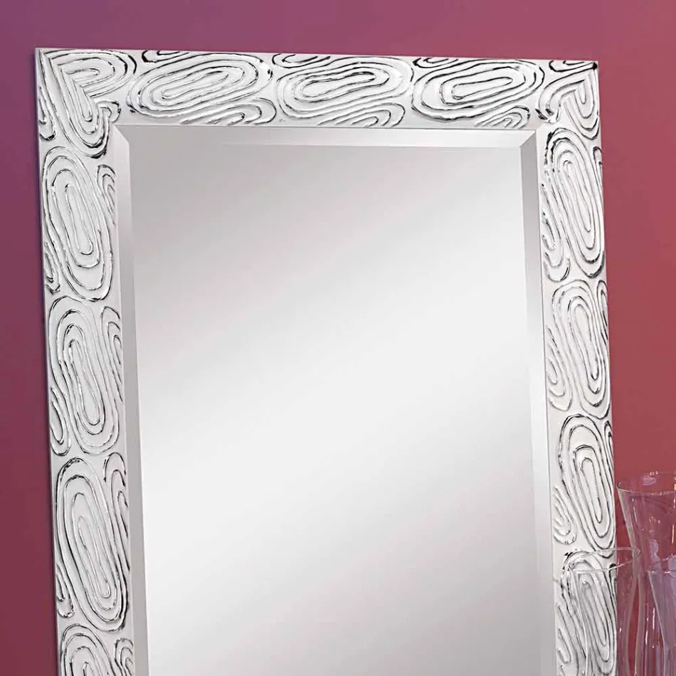 Pasqyrë muri ari, e bardhë dhe argjendi prej druri Eugenio e bërë në Itali Viadurini