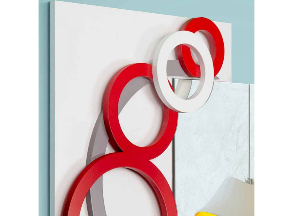 Dizajn Modern Mirror Mirror Bardhë E Kuqe Gri në Dru - Iluzion Viadurini