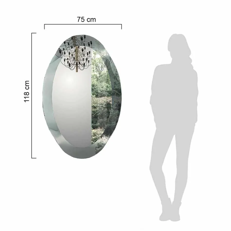 Pasqyrë muri ovale në xham kristal me onde Prodhuar në Itali - Eclisse Viadurini