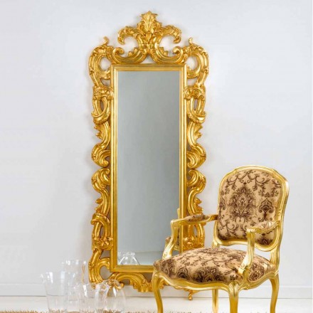 Pasqyrë dyshemeje/muri me dizajn klasik, përfundim me fletë ari Guerin Viadurini
