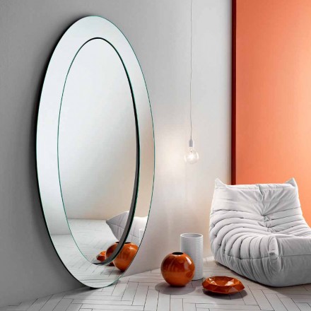 Pasqyrë moderne me dysheme ovale me kornizë të prirur e bërë në Itali - Salamina Viadurini