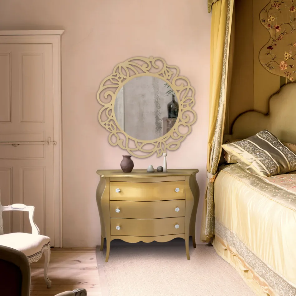 Pasqyrë e rrumbullakët me model punimesh Prodhuar në Itali - Ferona Viadurini