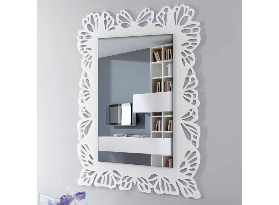 Pasqyra e murit me plexiglas të bardhë me kornizë të dekoruar drejtkëndëshe - Alidifarf Viadurini