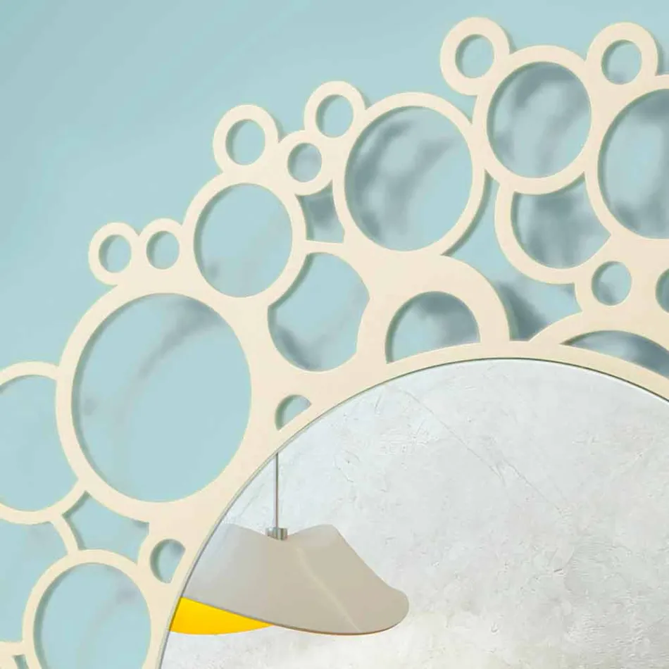 Pasqyrë muri e rrumbullakët në dru kafe të modelit modern me kornizë - Bombo Viadurini