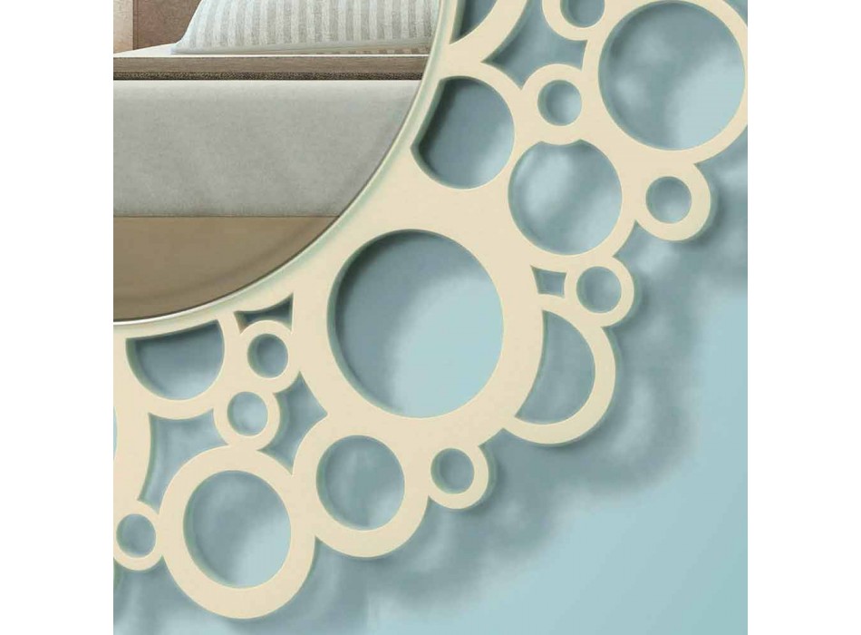 Pasqyrë muri e rrumbullakët në dru kafe të modelit modern me kornizë - Bombo Viadurini