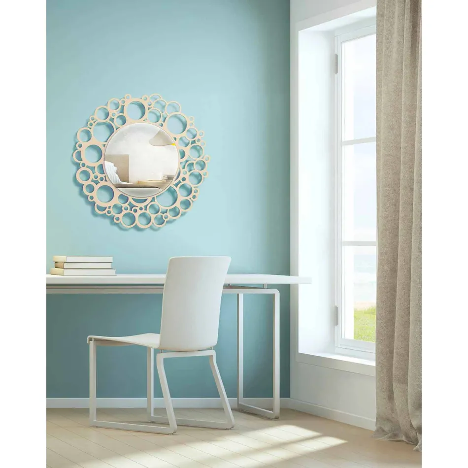 Pasqyrë muri e rrumbullakët në dru kafe të modelit modern me kornizë - Bombo Viadurini