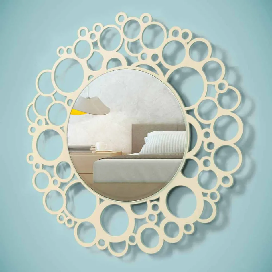 Pasqyrë muri e rrumbullakët në dru kafe të modelit modern me kornizë - Bombo Viadurini