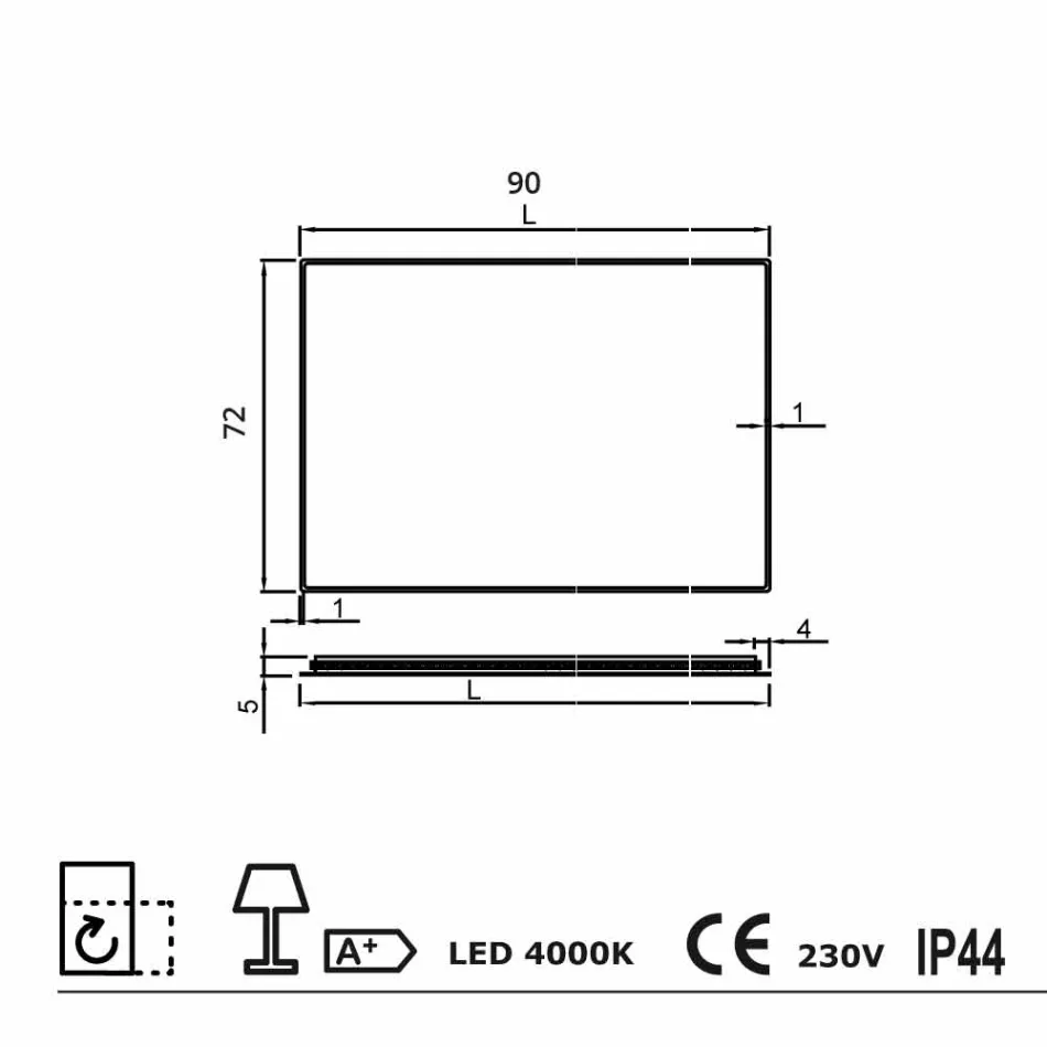 Pasqyrë e murit me skajet e satenit, ndriçim LED, Tessa Viadurini