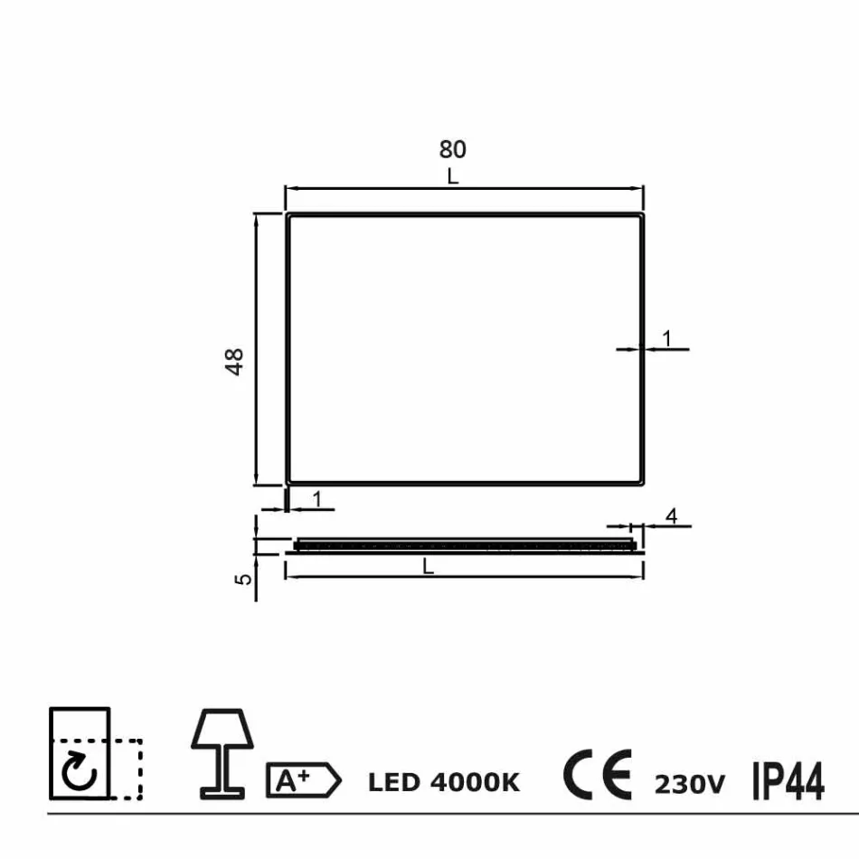 Pasqyrë e murit me skajet e satenit, ndriçim LED, Tessa Viadurini