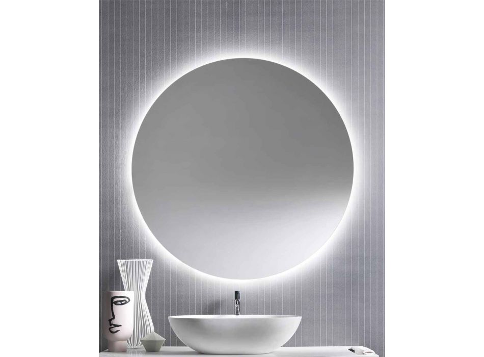 Pasqyrë muri e rrumbullakët me ndriçim të ndezur me LED prodhuar në Itali - Ronda Viadurini