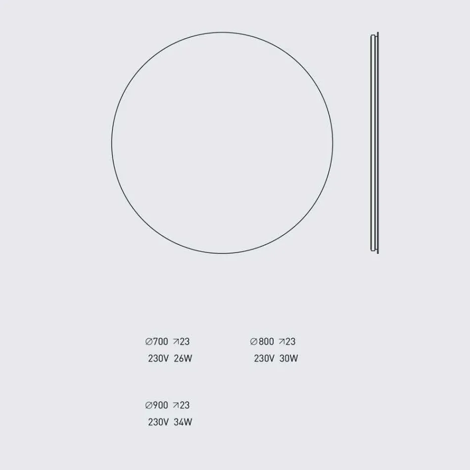 Pasqyrë muri e rrumbullakët me ndriçim të ndezur me LED prodhuar në Itali - Ronda Viadurini