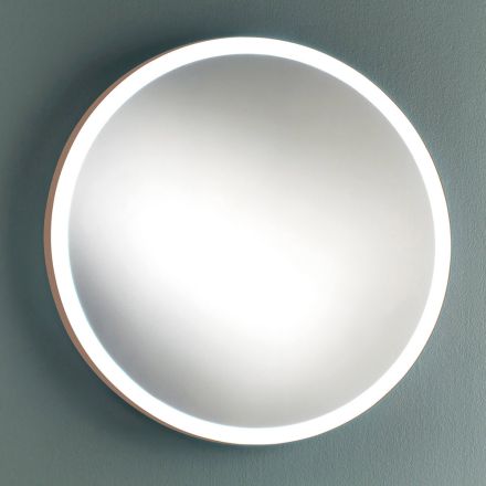 Pasqyrë banje me mur të rrumbullakët me kornizë metali bakri dhe dritë LED - Minolo Viadurini