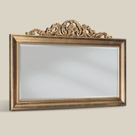 Pasqyrë klasike drejtkëndore prej druri me gjethe ari Prodhuar në Itali - Ibiscos Viadurini