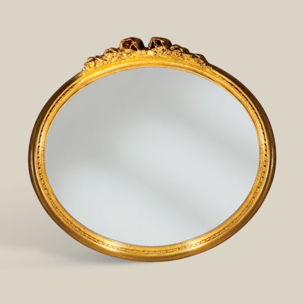 Pasqyrë klasike ovale me kornizë me gjethe ari Prodhuar në Itali - E çmuar Viadurini