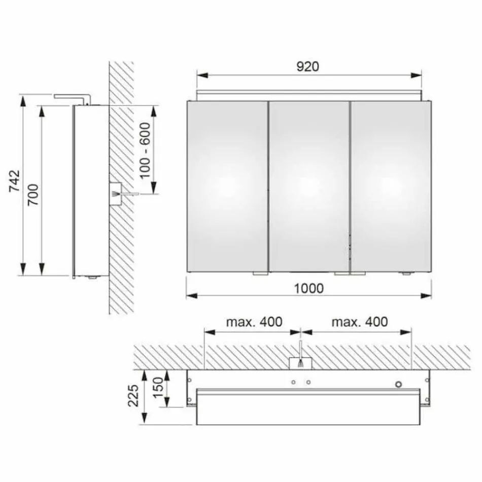 Pasqyrë kabinete muri moderne me dy dyer me rafte të brendshme - Bramo Viadurini