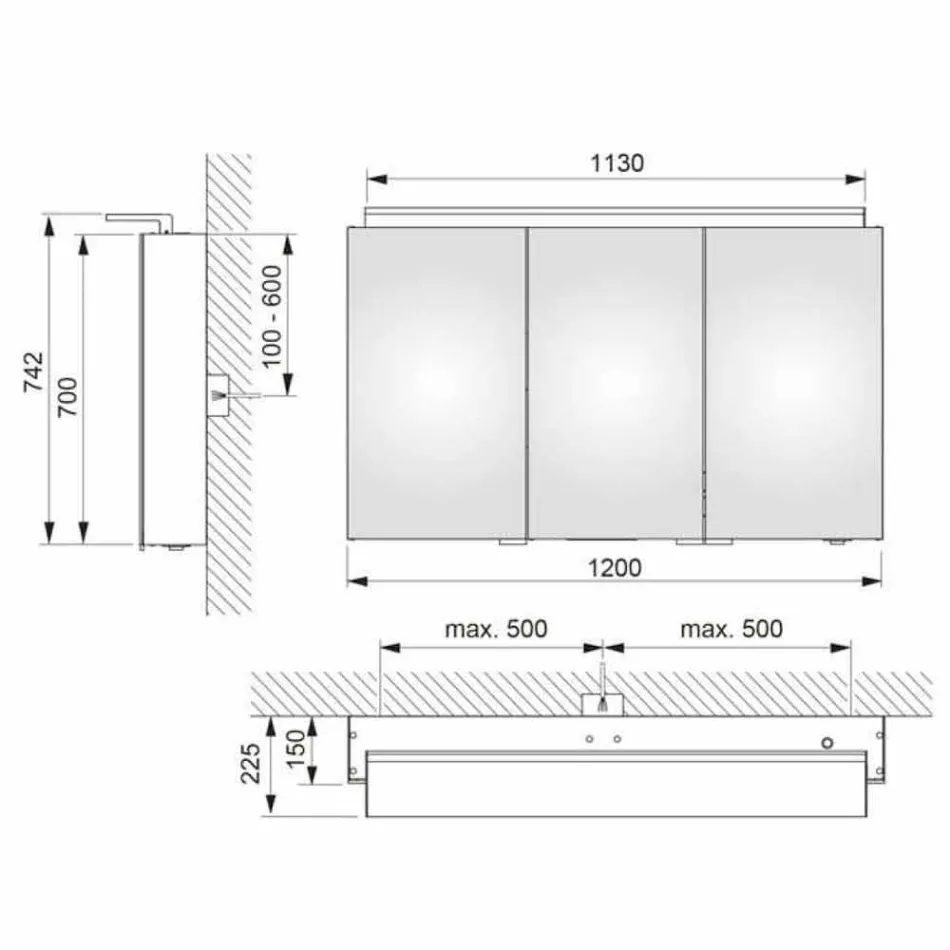 Pasqyrë kabinete muri moderne me dy dyer me rafte të brendshme - Bramo Viadurini