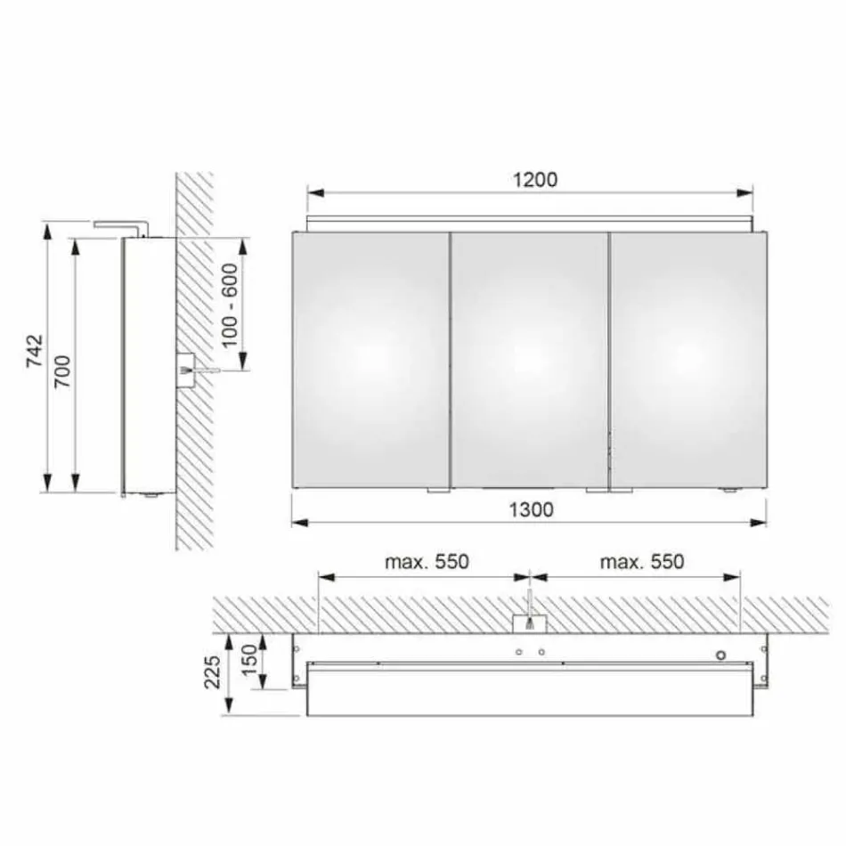 Pasqyrë kabinete muri moderne me dy dyer me rafte të brendshme - Bramo Viadurini