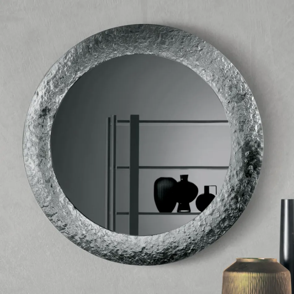 Pasqyrë me Kornizë Xhami të Skuqur, e Argjendtë në Mbrapa, Prodhuar në Itali - Basilia Viadurini