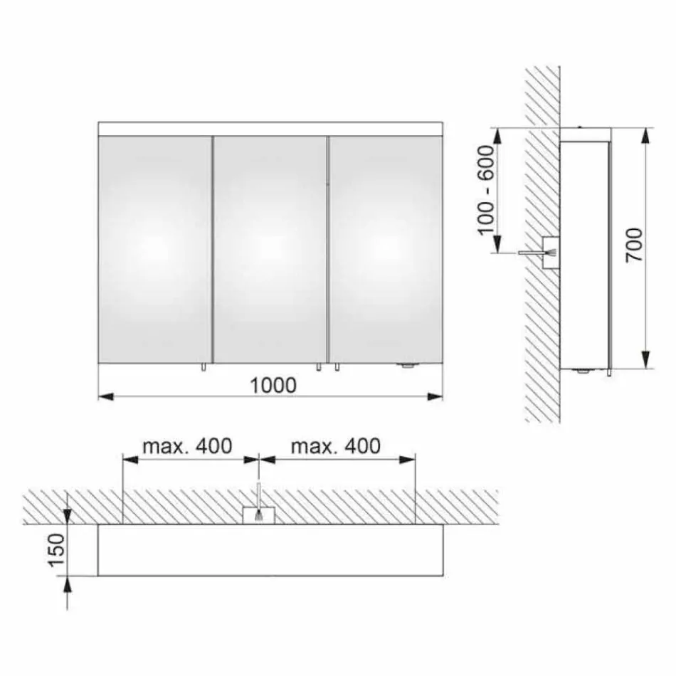 Pasqyrë për ruajtjen e murit 3 dyerve në alumin të lyer me argjend - Alfio Viadurini