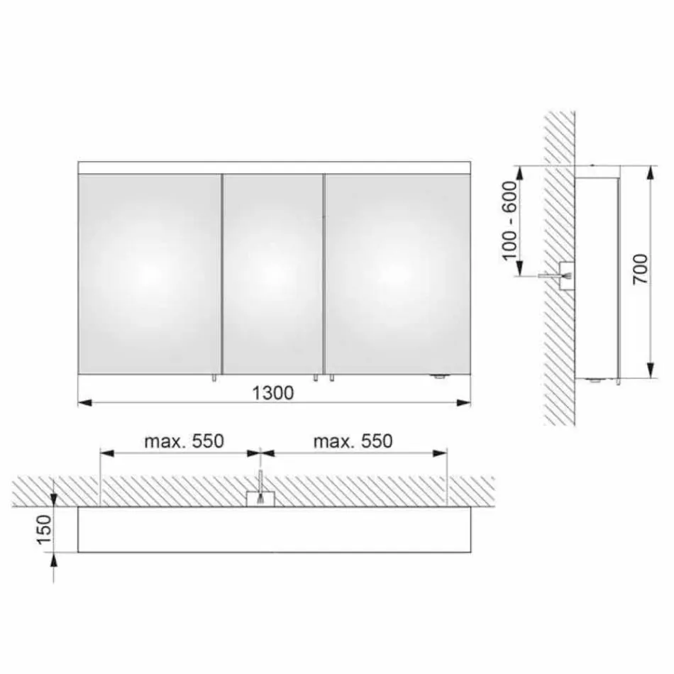 Pasqyrë për ruajtjen e murit 3 dyerve në alumin të lyer me argjend - Alfio Viadurini