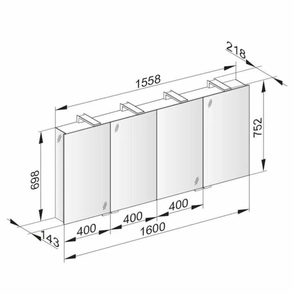 Enë pasqyre me 4 dyer kristali me 12 rafte dhe 4 drita LED - Maxi Viadurini
