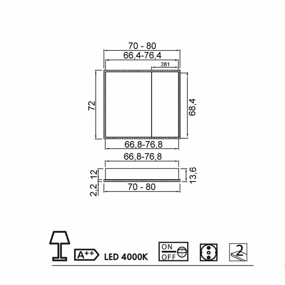 Pasqyrë në mur me 2 dyer moderne, ndriçim LED, Adele Viadurini