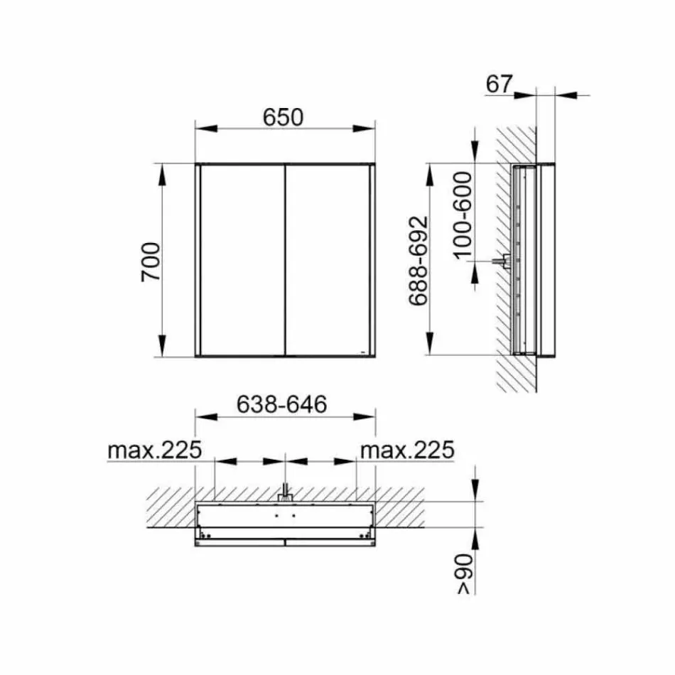 Dollap pasqyre moderne i mbyllur në alumin prej lyer me argjend - demon Viadurini