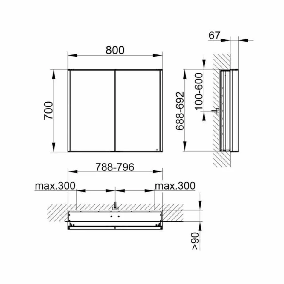 Dollap pasqyre moderne i mbyllur në alumin prej lyer me argjend - demon Viadurini