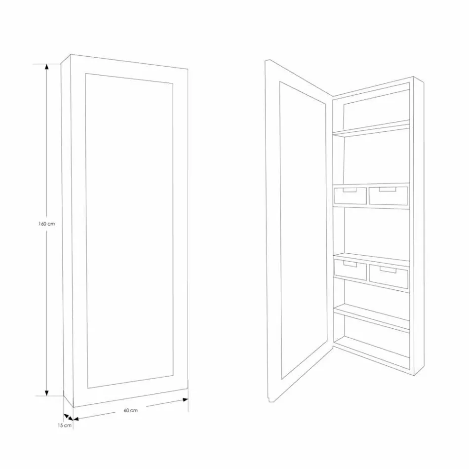 Pasqyrë ruajtëse muri me dushqe me rafte dhe sirtarë të brendshëm - Ralio Viadurini