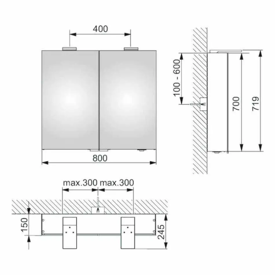 Pasqyrë moderne për ruajtjen e murit me 2 dyer dhe ndriçim LED - Ratchet Viadurini