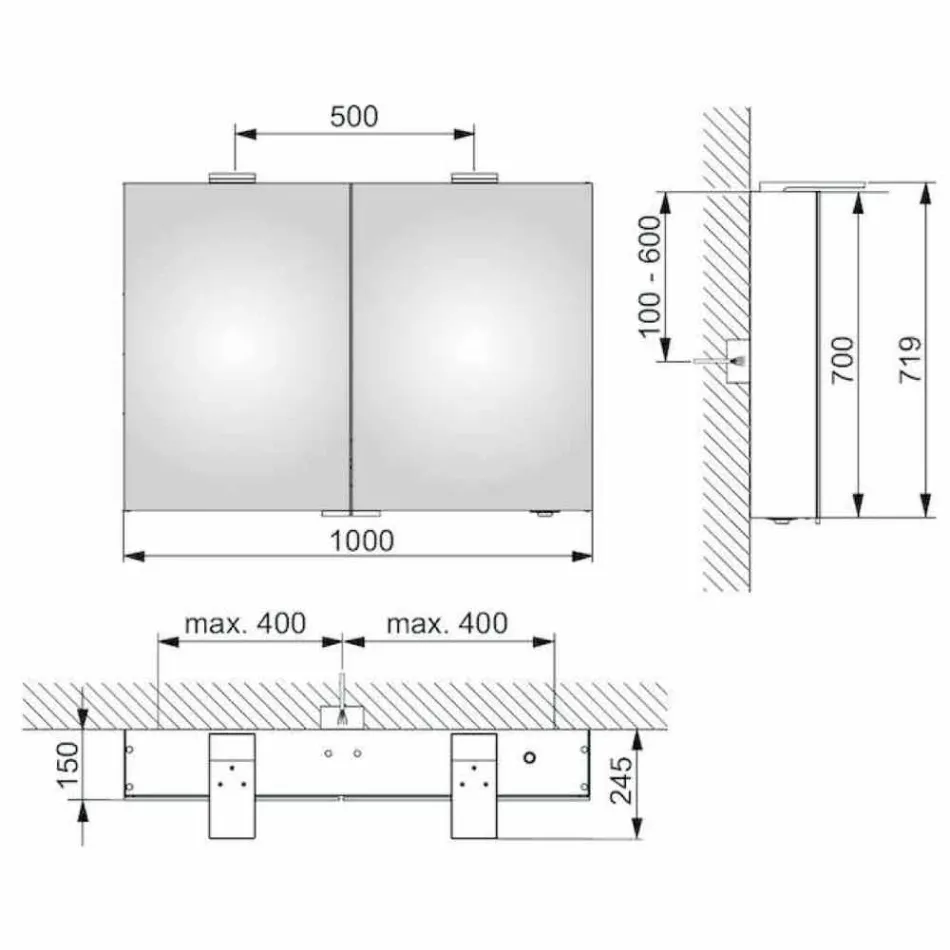 Pasqyrë moderne për ruajtjen e murit me 2 dyer dhe ndriçim LED - Ratchet Viadurini