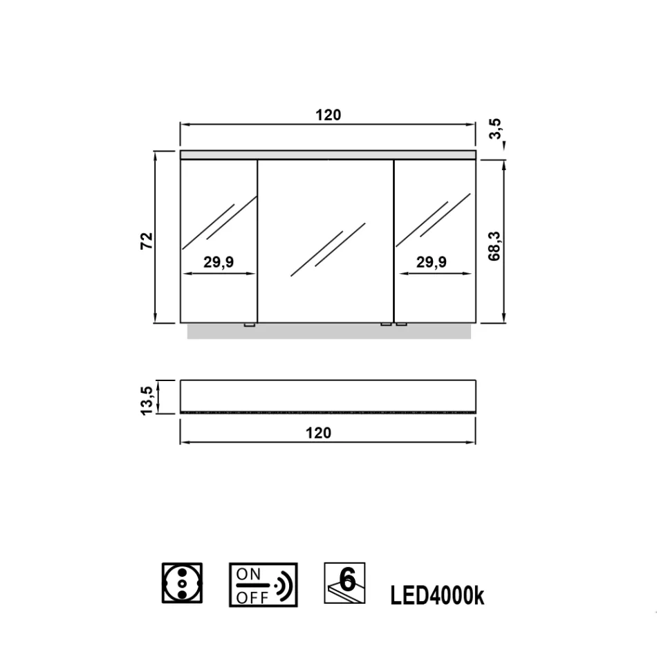 Kabinet pasqyre Carol me 3 dyer dhe drita LED Viadurini