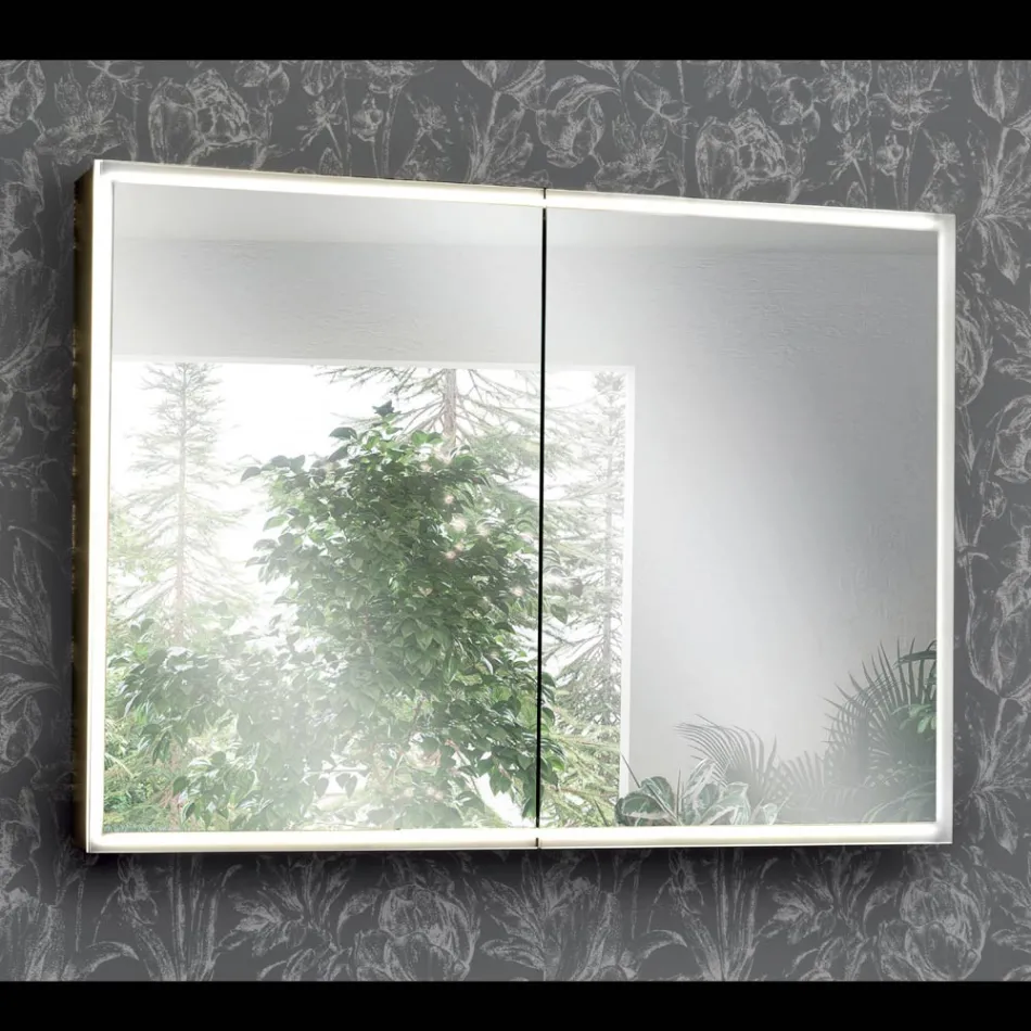 Enë pasqyre druri me pasqyrë të dyfishtë dhe drita Prodhuar në Itali - Darwin Viadurini