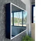 Enë pasqyre druri me pasqyrë të dyfishtë dhe drita Prodhuar në Itali - Darwin Viadurini