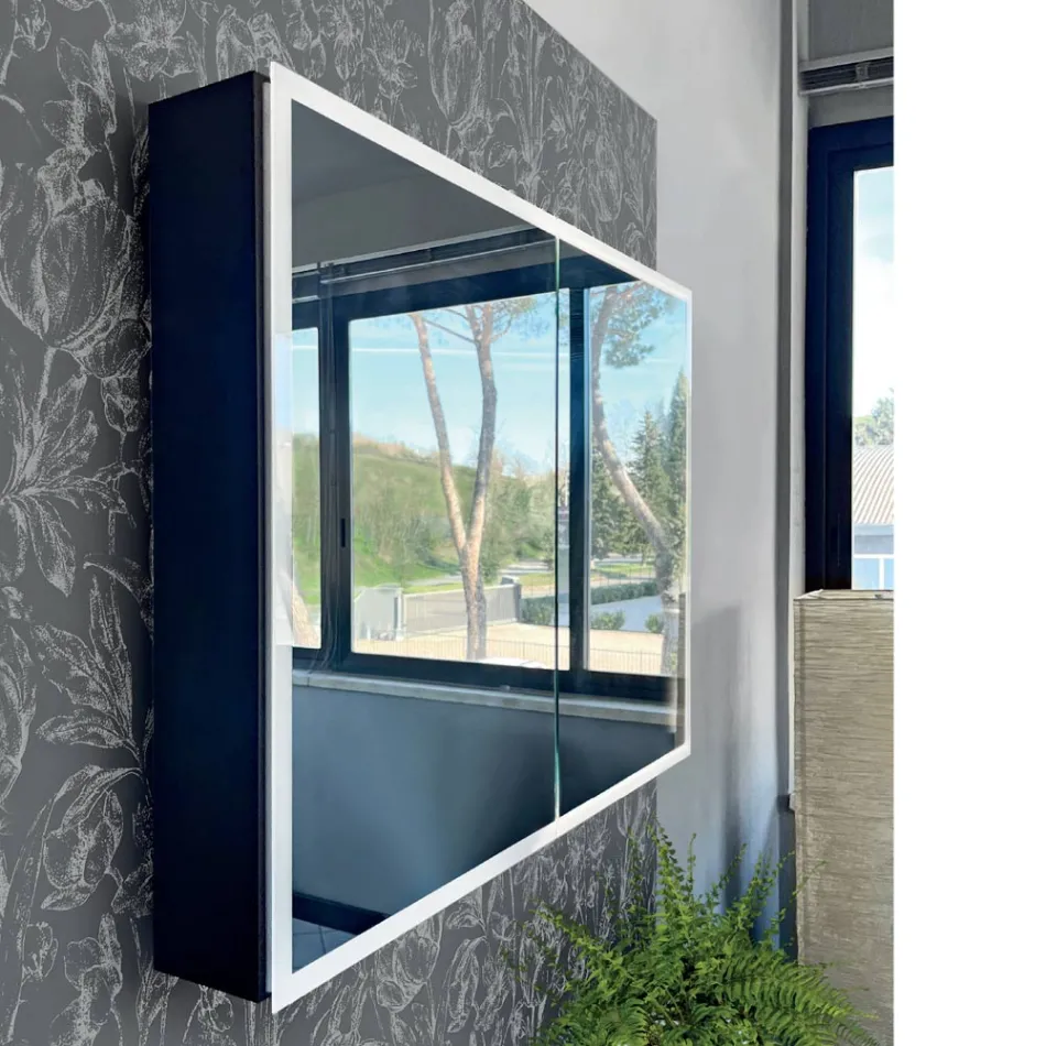 Enë pasqyre druri me pasqyrë të dyfishtë dhe drita Prodhuar në Itali - Darwin Viadurini