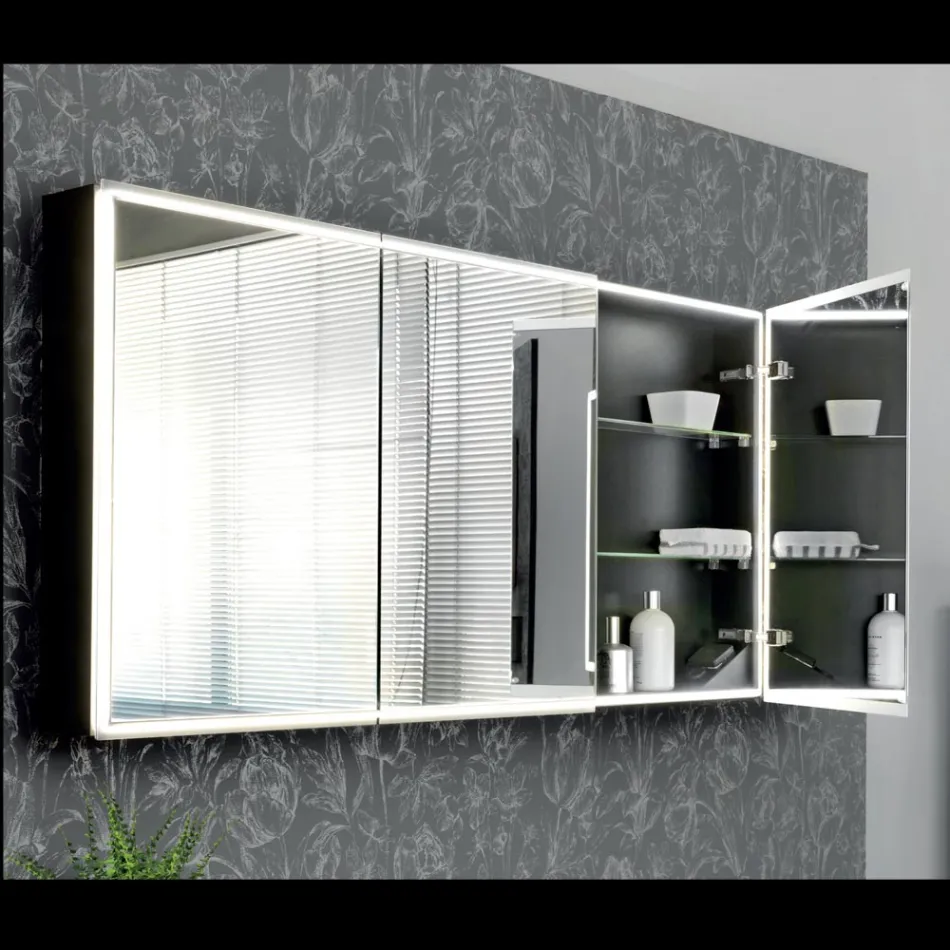 Enë pasqyre druri me pasqyrë të dyfishtë dhe drita Prodhuar në Itali - Darwin Viadurini