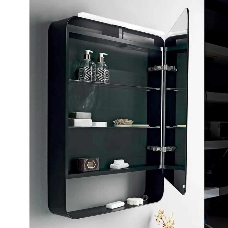 Enë me pasqyrë metalike me derë pasqyre të dyfishtë dhe drita Prodhuar në Itali - Jane Viadurini